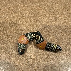 Artistic Boomerang with Geometric Patterns clip on earrings